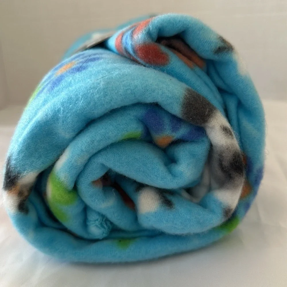 Mainstays Spring Dog Fleece Throw Blanket Blue Floral Puppy Bee 50x60 NEW